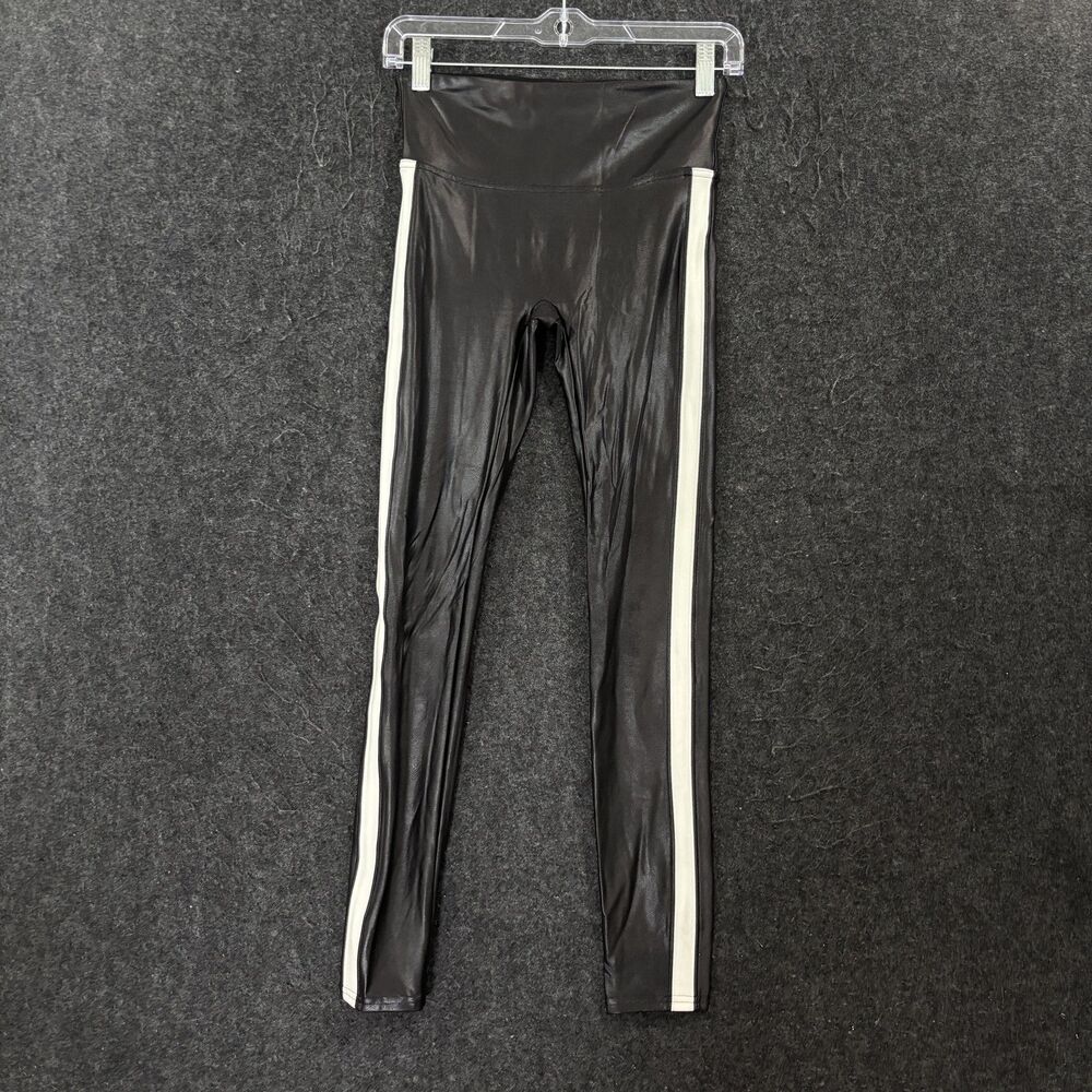 Spanx Faux Leather Leggings Women's Small Black Stripe High Rise Shaping Ankle